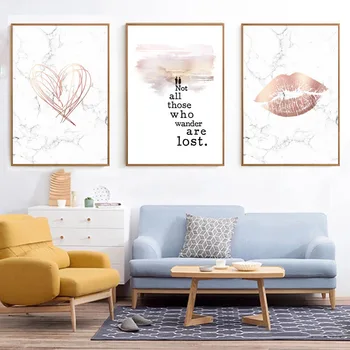 

Poster Nordic Pink Lips Poster Home Heart Wall Art Canvas Painting Marble Home Decor Canvas Prints Scandinavian Decor Unframed