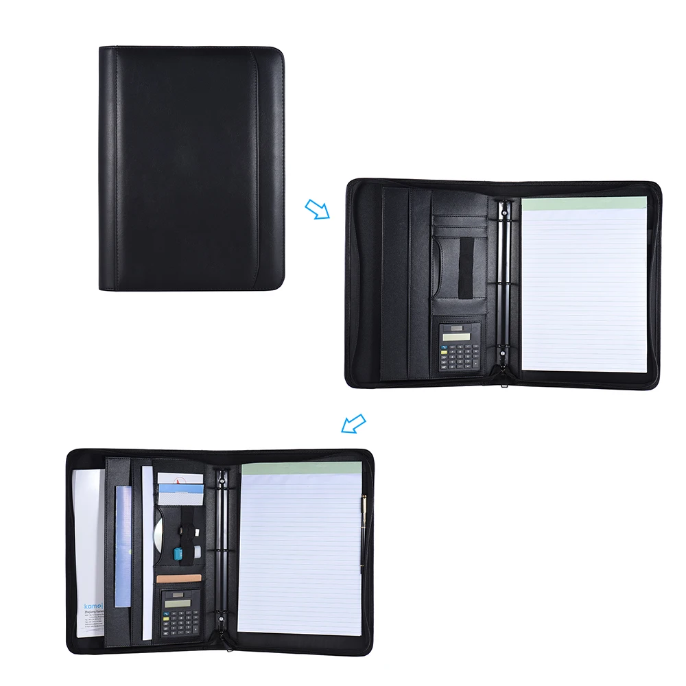 جيب حاسبة مع محفظة حالة padfolio المجلد الوثيقة المنظم متعددة الوظائف a4 بو الجلود انغلق إغلاق