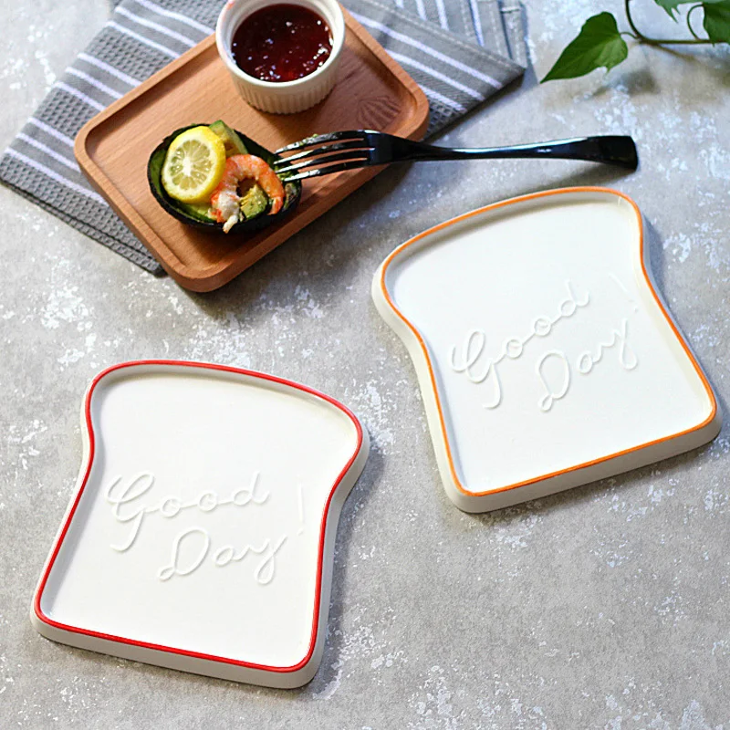 

1pc Creative Toast shape china Porcelain Bread Tray Breakfast Dinner Dish Cheeses Butter Plate Tableware Dinnerware