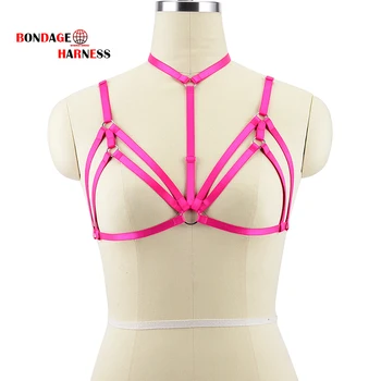 

Rose red body harness chest bra straps tops elastic adjustment strapping underwear sexy goth fetishism erotic dance clothing