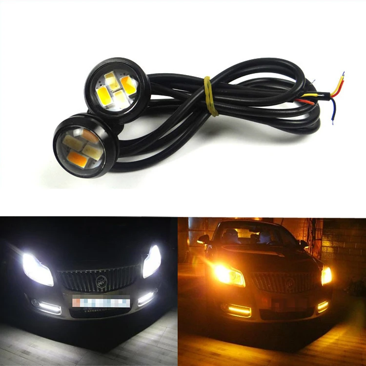 

2X 23mm Dual Color Switchback 5630 4-LED DRL Car Eagle Eye Daytime Fog Light White Amber Yellow Lamp