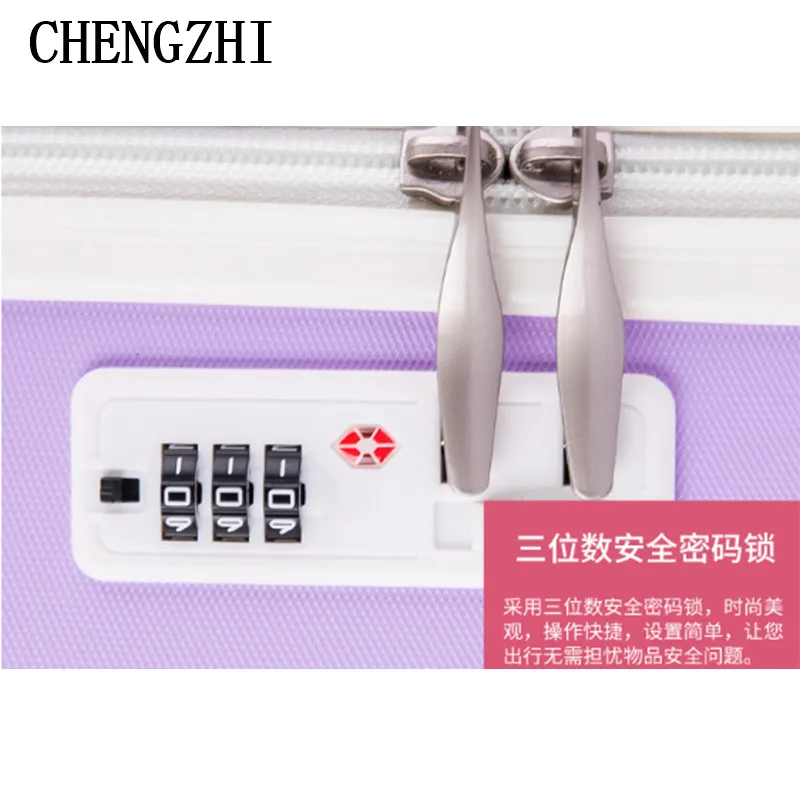 CHENGZHI 18" cute girl carry on trolley rolling luggage pink purple vintage travel suitcase for cabin