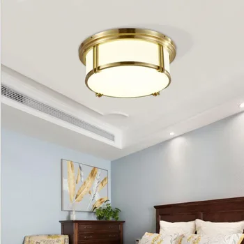 

L All copper American country led ceiling lamp master bedroom lamp simple study warm living room lamp room round lamp LED