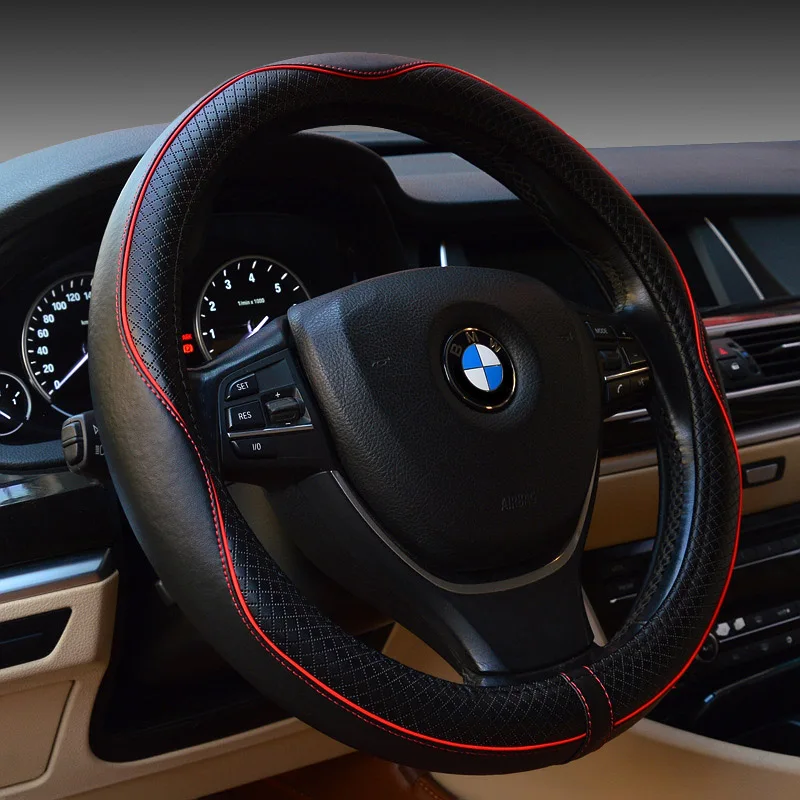 Автомобильный ветер 38 см Натуральная яловая кожа авто чехол рулевого колеса автомобиля Черный для lancer x 10 kia rio четыре сезона автомобильные аксессуары - Название цвета: COLOR 1