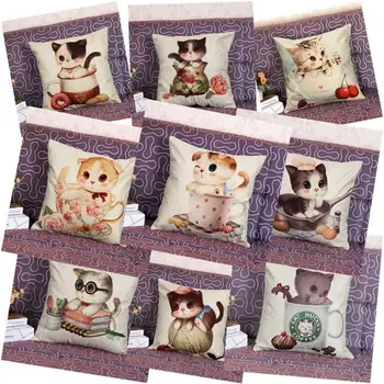

New Cushion Cover Cute Cat Pillow Pads Geometric Pillow Cove Home Car Sofa Decoration Gift