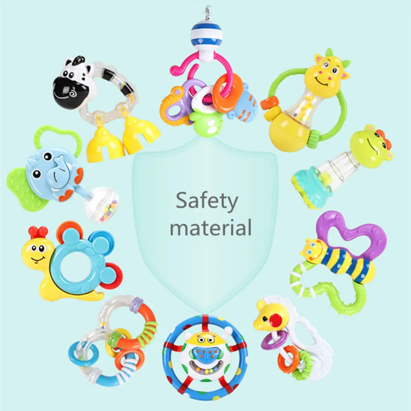 Игрушки для малышей 0-12 месяцев, пластиковая детская погремушка для маленьких мальчиков, Прорезыватель для зубов, кроватка, мобильный Колокольчик для животных, лягушка, игрушки для детей, сенсорные игрушки