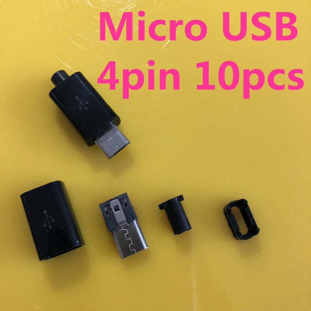 

10PCS YT2155B Micro USB 4 Pin Male connector plug Black/White welding Data OTG line interface DIY data cable accessories