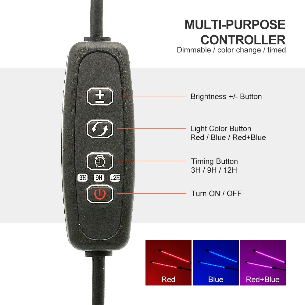 Светодиодный светильник с двумя головками для выращивания в помещении, usb-порт, полный спектр, лампа для выращивания Фито с контроллером для растительного цветка, растительная теплица