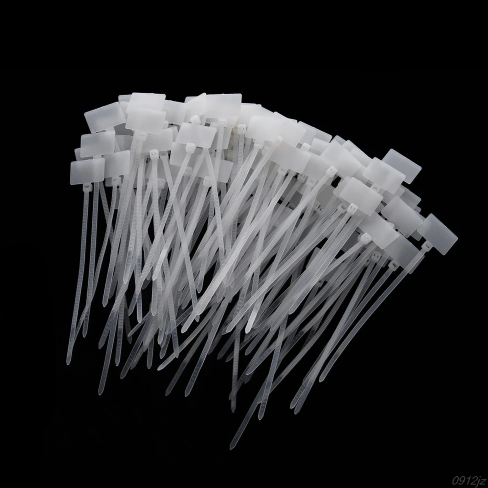 100 Pcs White Plastic Nylon Mark Tags Label Sticker Cable Zip Ties