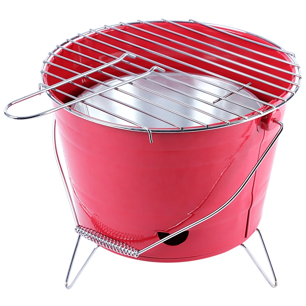 Portable Barbecue Grill with Bucket Shape Food Camping Picnic Vegetable