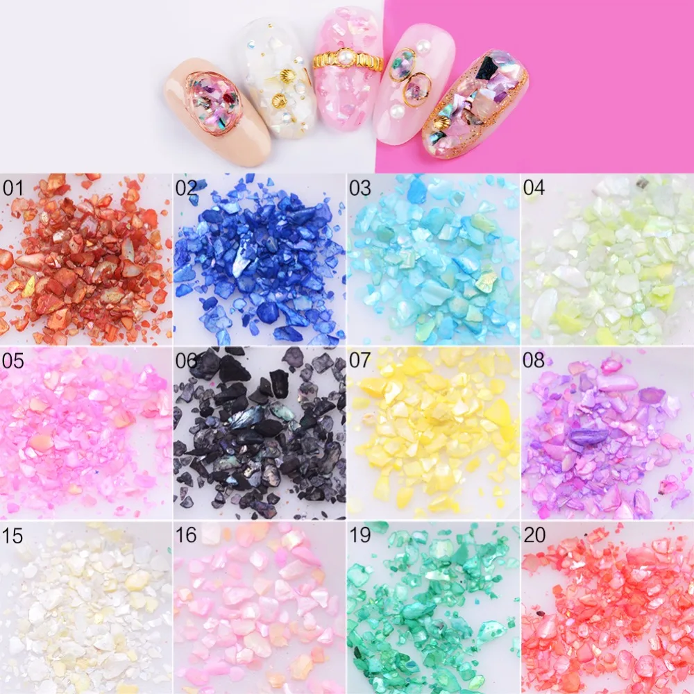 

Meicailin Irregular Shell Pieces Nail Flakies 12 Colors Paillette Glitter Powder Nail Art Sequins for 3D Nail Art Decoration