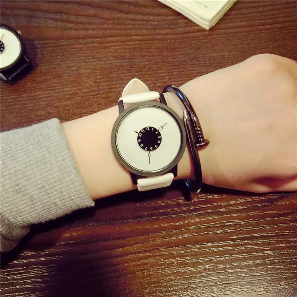 LinTimes для женщин и мужчин унисекс кварцевые часы Уникальный циферблат дизайн влюбленных часы кожаный браслет часы(без цепи - Цвет: White