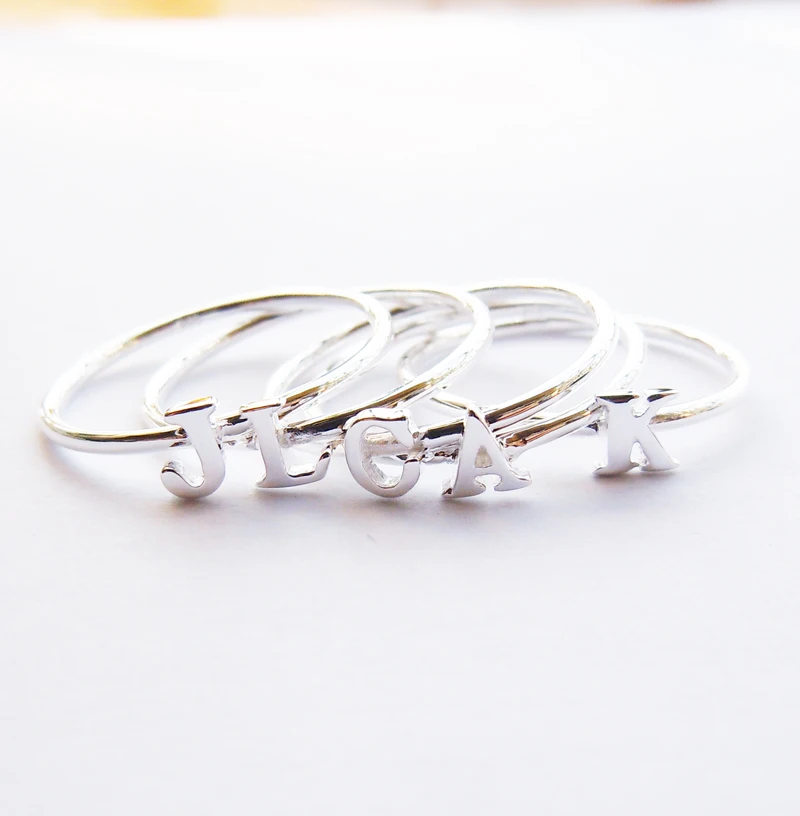 

Wellmade Genuine 925 Sterling Silver Initial Capital Letter Ring