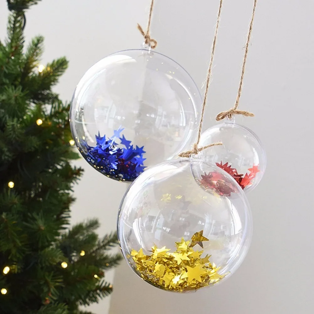 

5 pcs 4/5/6/7/8cm Transparent Open Plastic Clear Bauble ball Present Christmas tree Decorations Ball Gift Box Decoration