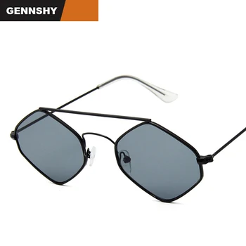 

Newest Retro Small Anomaly Sunglasses Men Unique Polygon Sunglasses G15 Lenses Double Bridge Metal Transparent Ocean Lenses