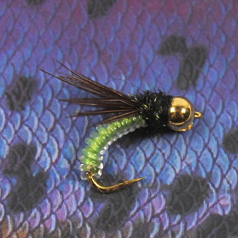 Bimoo 10 шт./упак. рыболовные крючки Beadhead PM Caddis #14 Nymph для сухой рыбалки в виде мухи
