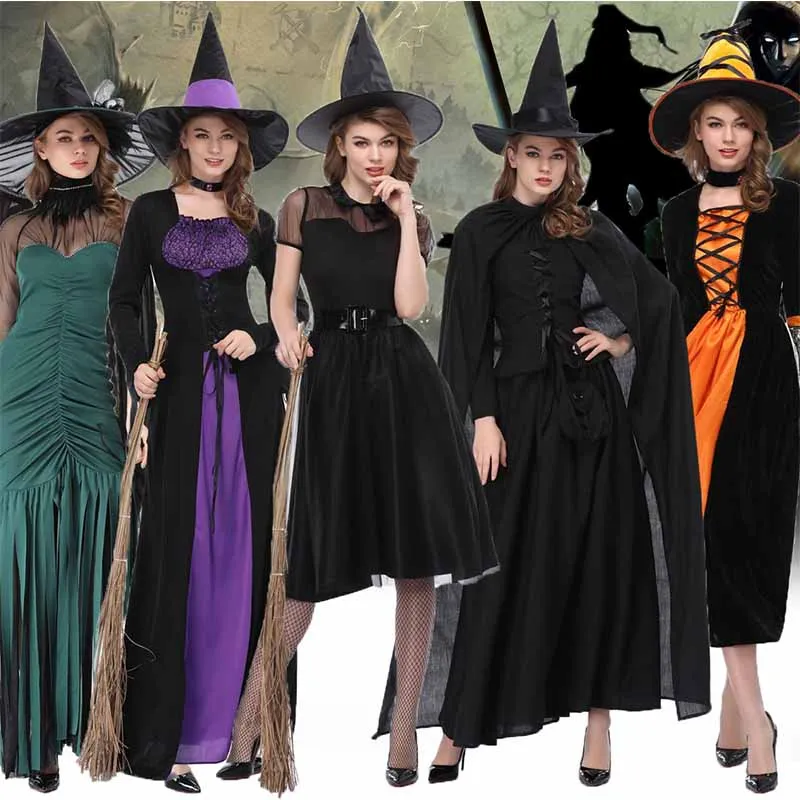 

Cosplay Wicca Witch Medieval Dress Women Adult Plus Size Ghost Gothic Wizard Cloak Cape Robe Hooded Halloween Costumes for Women