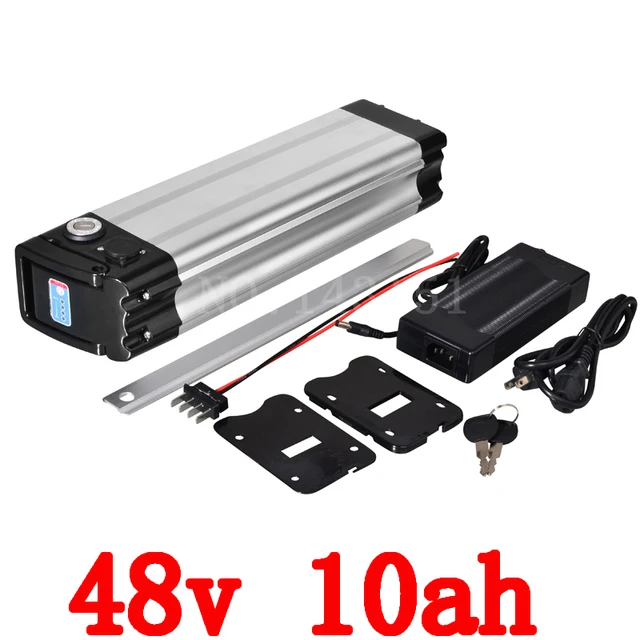 Cheap 48v lithium ion battery silver fish case electric bike battery 48v 10ah ebike li-ion battery with 2a charger