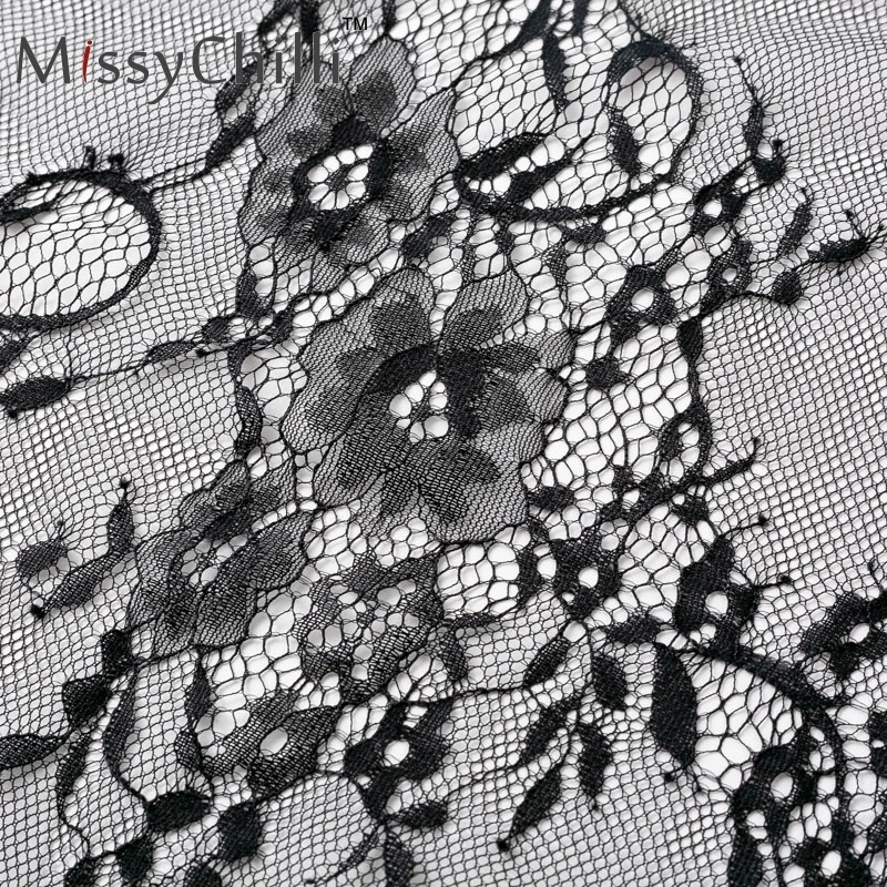 Женское Прозрачное платье MissyChilli Черное длинное кружевное с высоким разрезом и