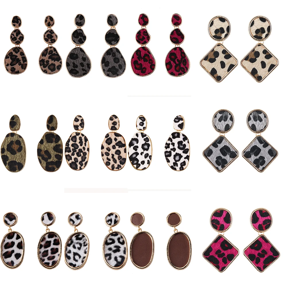 

Girlgo Vintage Leopard Print ZA Dangle Earrings Women Long Maxi Statement Drop Earrings Charm Punk Big Pendant Valentine Jewelry