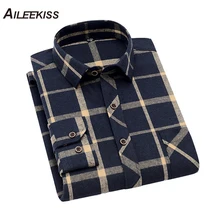 AILEEKISS, модная новинка, клетчатая рубашка для мужчин, повседневная, с длинным рукавом, в деловом стиле, с длинным рукавом, в полоску, мягкая, удобная одежда, XT756