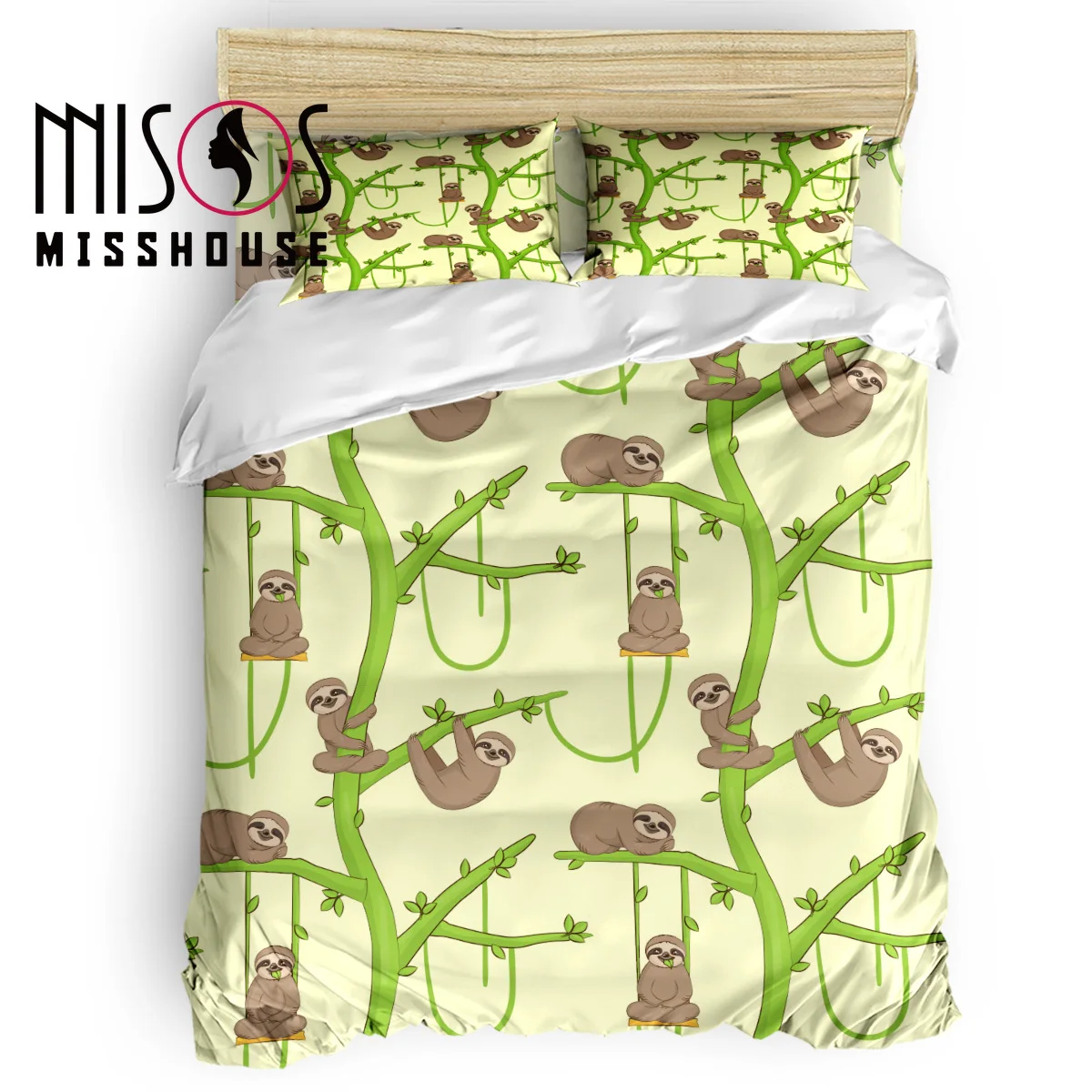 

MISSHOUSE Slender Loris Sloth Animals Duvet Cover Set Bed Sheets Comforter Cover Pillowcases 4pcs Bedding Sets