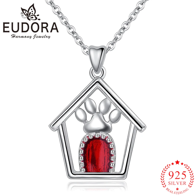 

Eudora Genuine 925 Sterling Silver Dog Footprint Pendant Necklaces Pet's Home Fashion Jewelry for Women Girls Gift High Quality