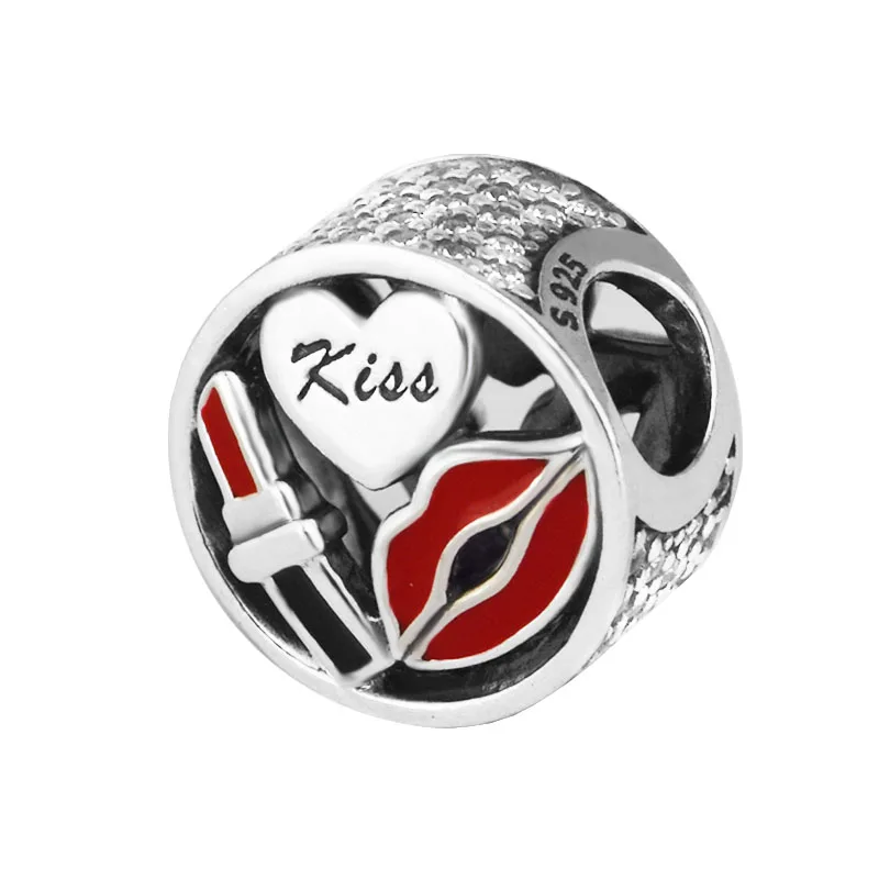 

925 Sterling Silver Jewelry Kiss with Women's Love Pave Charm Bead Mid-Autumn Style DIY Jewelry Fit for Silver Charm Bracelet