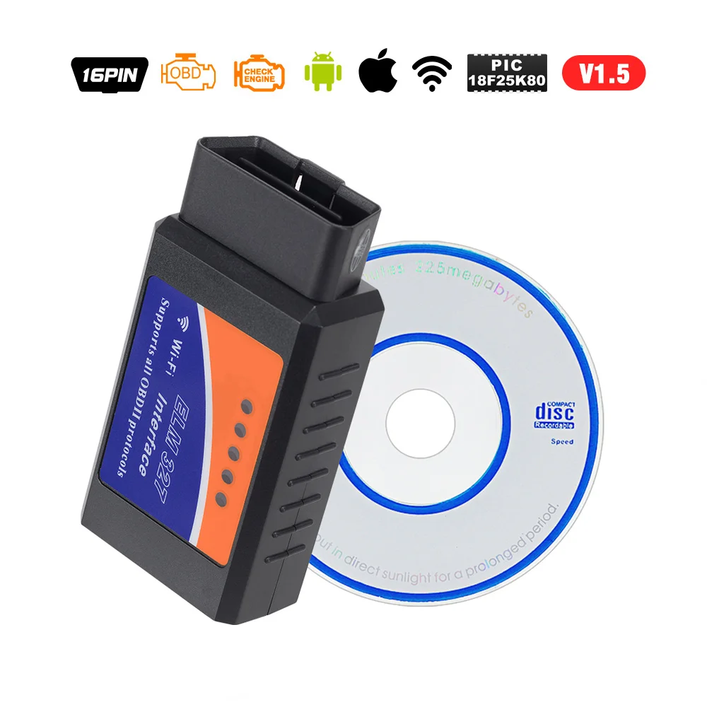 Супер OBD ELM327 wifi V1.5 OBDII OBD2 автоматический диагностический инструмент с чипом PIC18F25K80 ELM 327 Wi-Fi V 1,5 сканер для iOS Android PC - Цвет: Серый