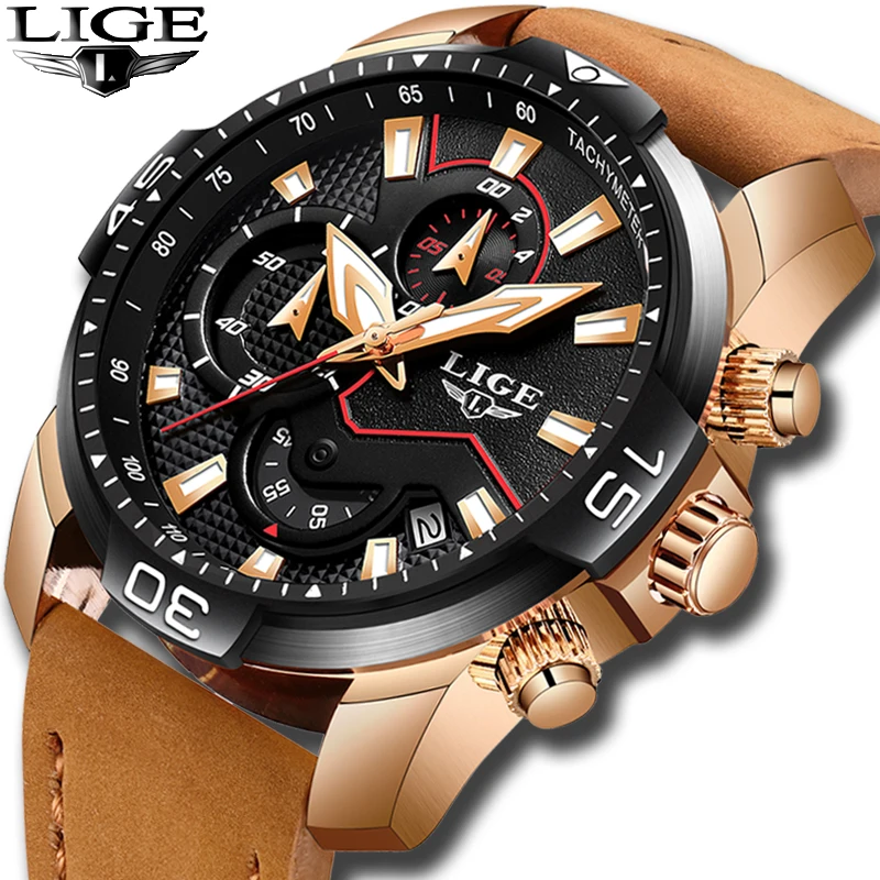 

Relogio Masculino LIGE 2019 Casual Leather Mens Watches Top Brand Luxury Men's Military Sports Watch Men Waterproof Quartz Watch