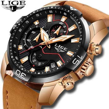 

Relogio Masculino LIGE 2019 Casual Leather Mens Watches Top Brand Luxury Men's Military Sports Watch Men Waterproof Quartz Watch