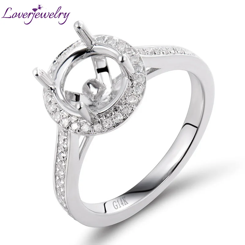 LOVERJEWELRY, винтажное женское кольцо, Круглый 8 мм, 14Kt, белое золото, 0.46Ct, бриллиант, Engaement, полукрепление, кольцо, крепление