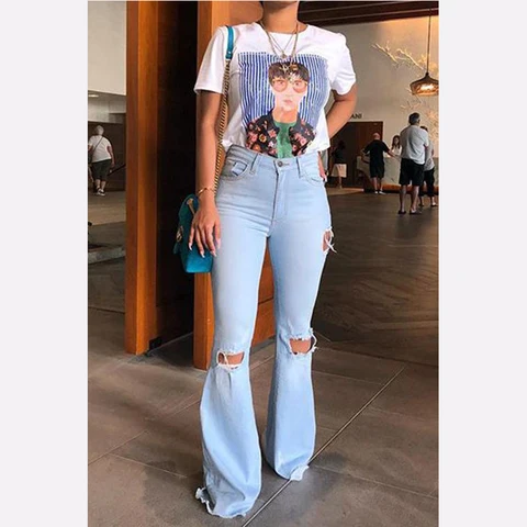 calça jeans feminina cintura alta rasgada