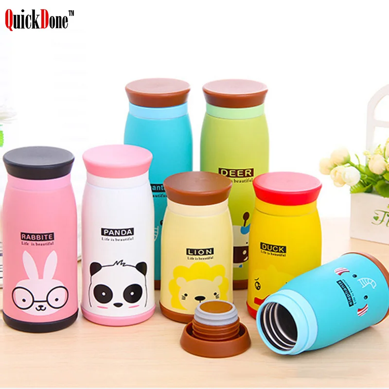 

QuickDone Stainless Steel Animal Thermos Cup Vacuum Cartoon Duck Deer Elephant Rabbit Panda Lion Thermal Mug For Kids AKC6076