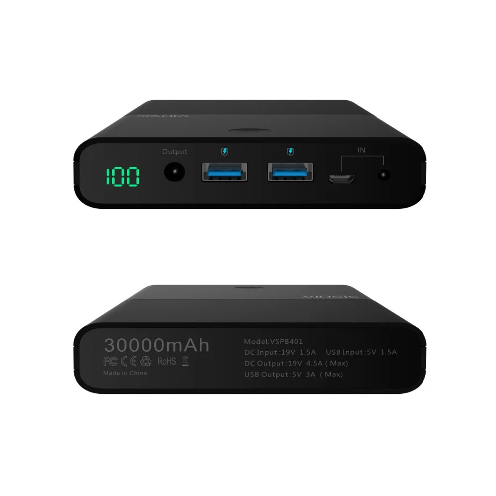 Vinsic 30000mAh Notebook Power Bank 4.5A 19V DC 2 USB External Battery Charger for Laptops Notebooks Tablets iPhone X 8 8 Plus