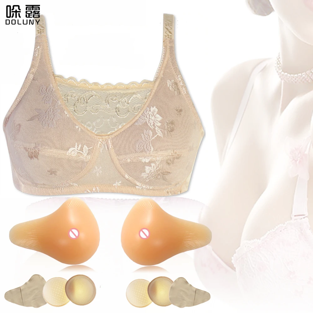 

Silicone Breast and Bra C cup Breast Cancer Mastectomy Chest Prosthesis Realistic Fake Boobs Lengthened Shaped Breast Form 400g