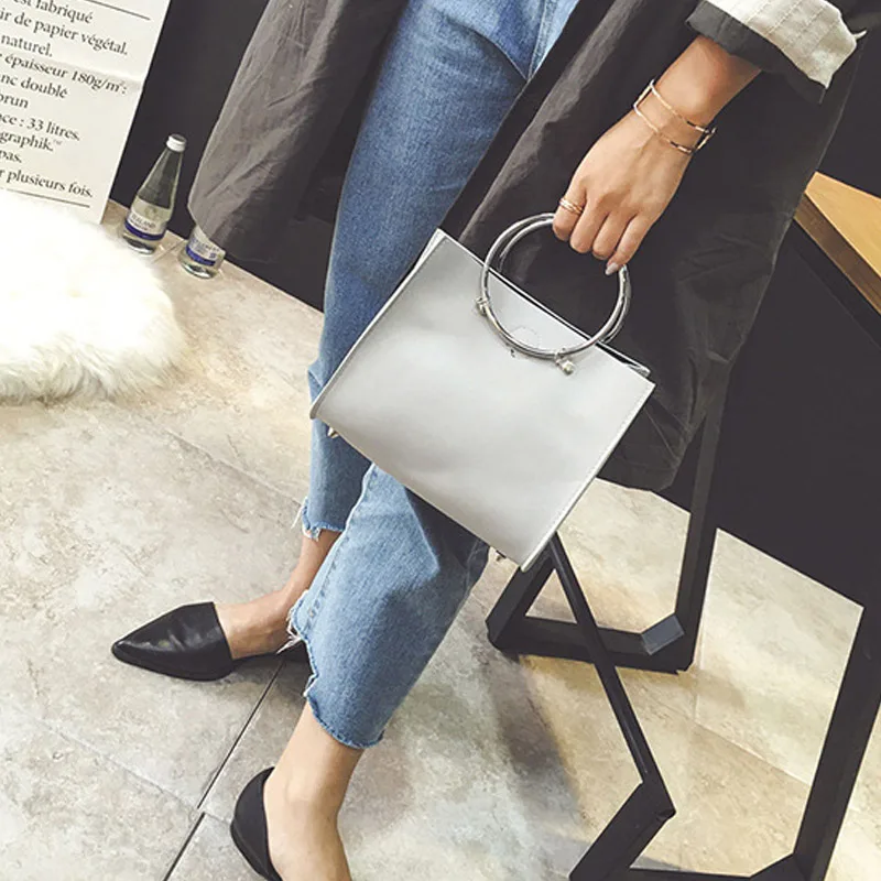 

Fashion Women Message Bags With Small Purse Metal Ring Handle Leather Handbag Ladies Girls Trendy Casual Shoulder Bag New