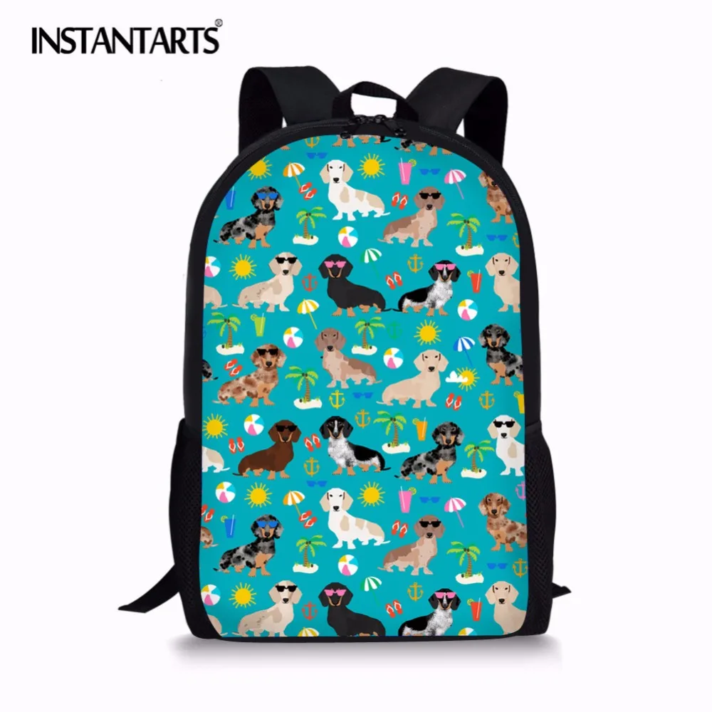 INSTANTARTS Dachshund Dog Pattern Girls Kids Backpacks Durable