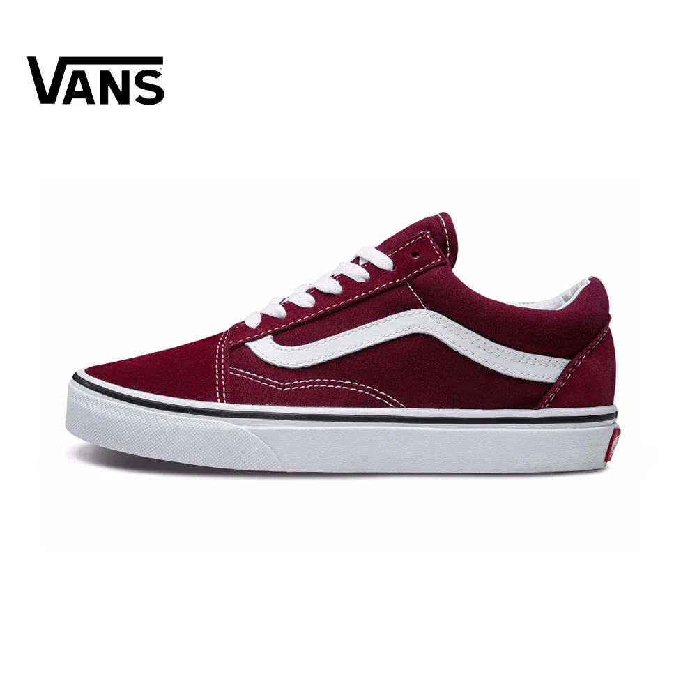 Original Vans Old Skool Red Colour Low-Top Men & Women's Skateboarding Shoes Sport Canvas Sneakers