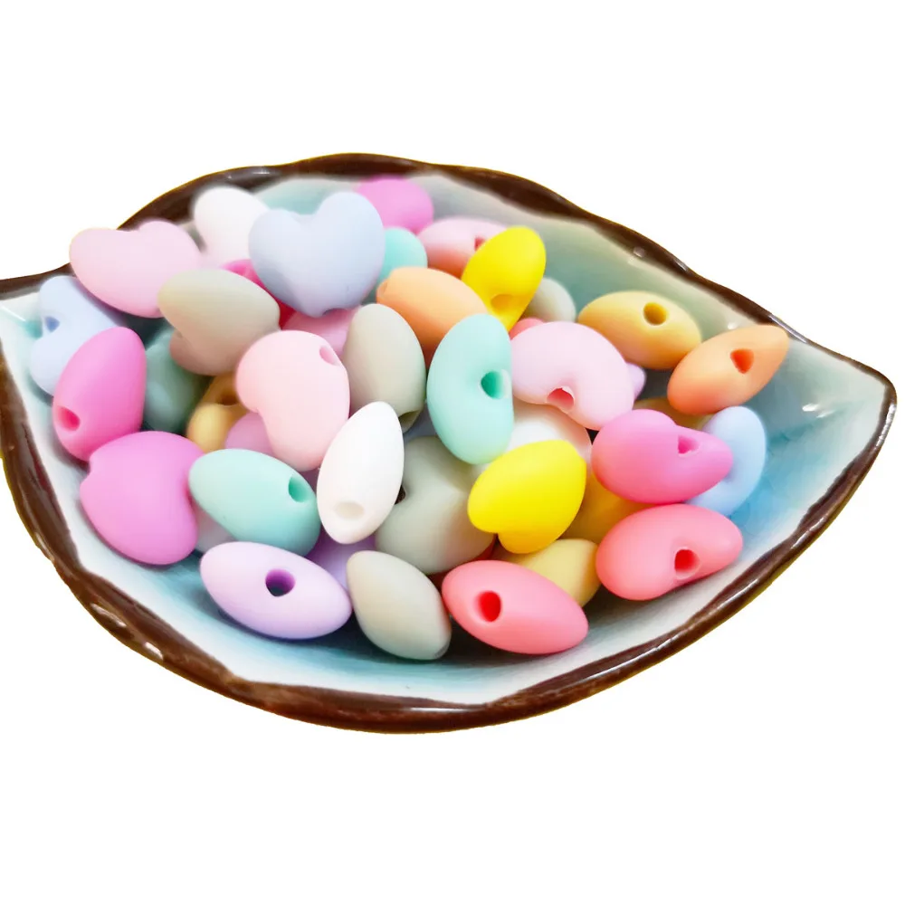 

40pc Silicone Heart Beads Loose BPA Free For Baby Silicone Teething Safe Toys For DIY Jewelry Making Necklace/Bracelet 12mm