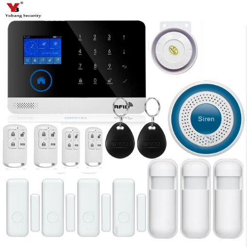

Yobang Security 2.4 inch RFID Keyboard APP Remote Control WIFI GSM SMS Home Alarm Security System Wireless Siren Video IP Camera