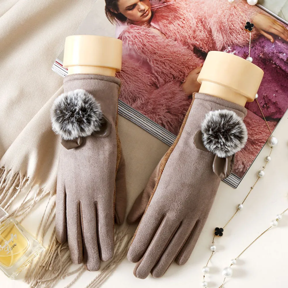 Для женщин норки мяч шерстяные перчатки Мода открытие Дизайн зимние женские перчатки Новый Мода элегантные мягкие черные Варежки перчатки