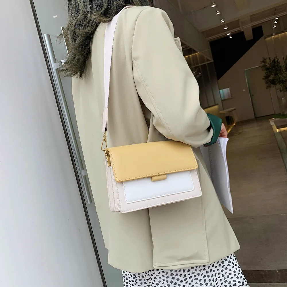 Contrast color Leather Crossbody Bags For Women 2019 Travel Handbag Fashion Simple Shoulder Messenger Bag Ladies Cross Body Bag