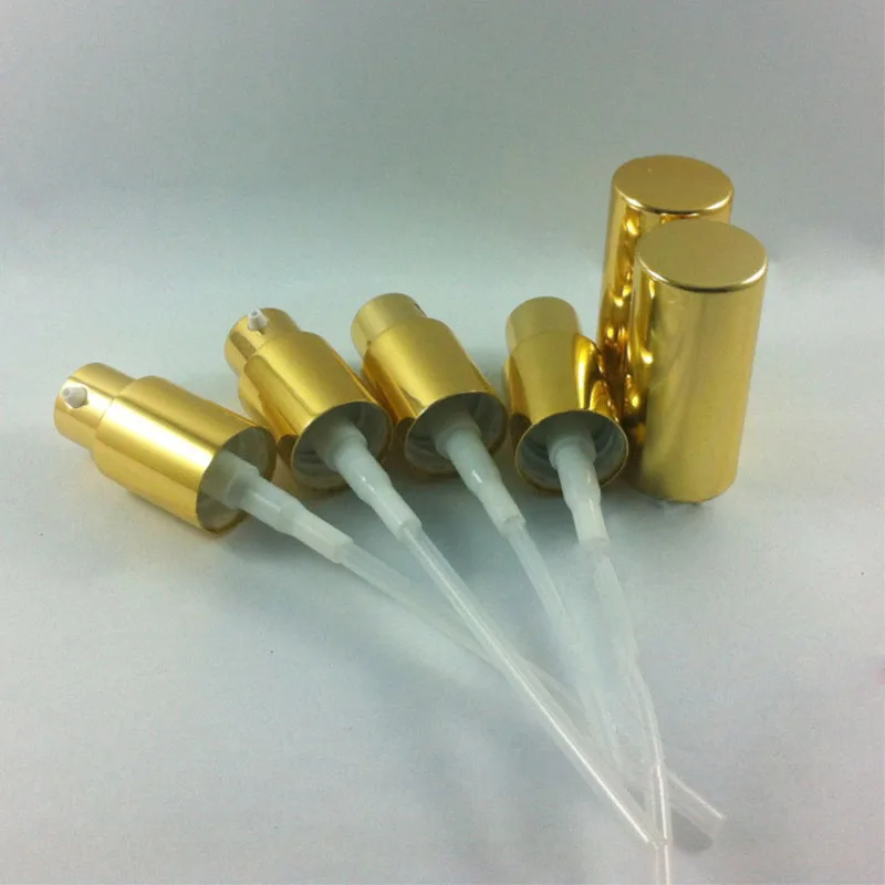 shiny gold aluminum lotion pump & spray pump cap,could match with 5ml\10ml\15ml\20ml30ml50ml