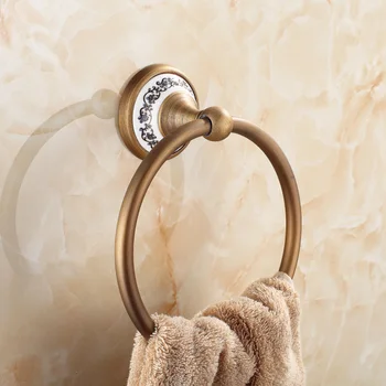 

European Antique Ceramic Solid Brass Towel Ring Bronze Bathroom Towel Rack Wall Mounted Bathroom Accessories Sets