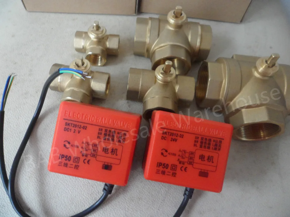 DC24V DC12V DN15(G1/") до DN50(G2") 3 way 3 провода латунь Электрический привод моторизованный шаровой клапан для солнечного водонагревателя катушки вентилятора