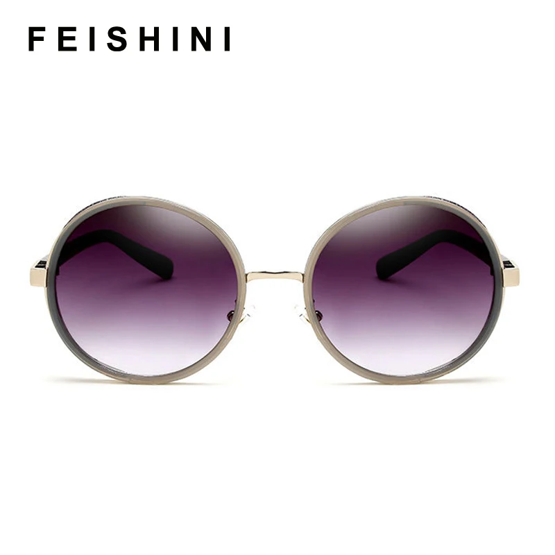 FEISHINI Gothic Steampunk Round Sunglasses Mujer Mirror Sunglasses Fashion Sun Glasses For Women Vintage Oculos Female Shades
