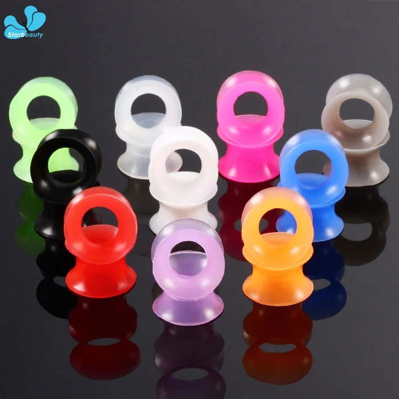 2pcs Silicone Flexible Thin Double Flared Ear Plugs Flesh Tunnel Ear