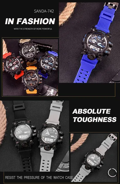 SANDA top luxury brand G style mens military sports watch LED digital watch waterproof mens watch Relogio Masculino -