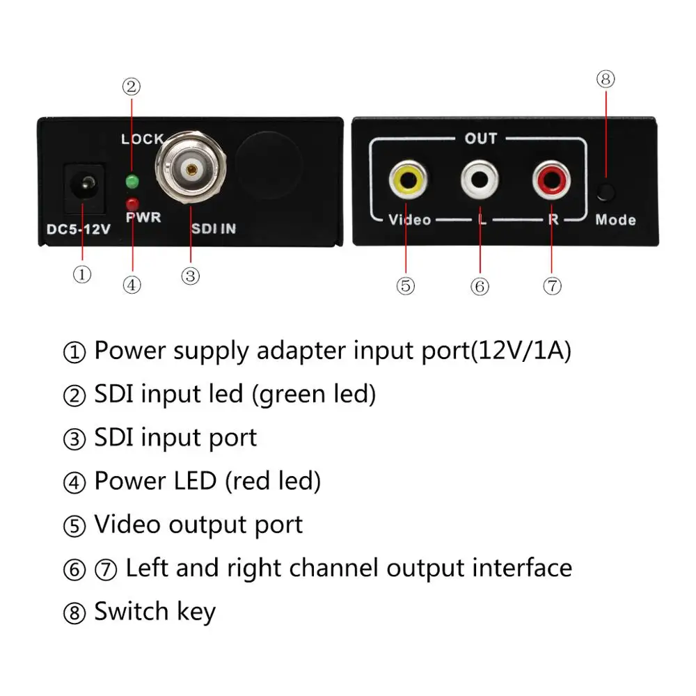  3G HD SDI al Convertitore di AV BNC a RCA Adattatore Audio Scaler Fino a 1080P Supporto LPCM 2.0 pe